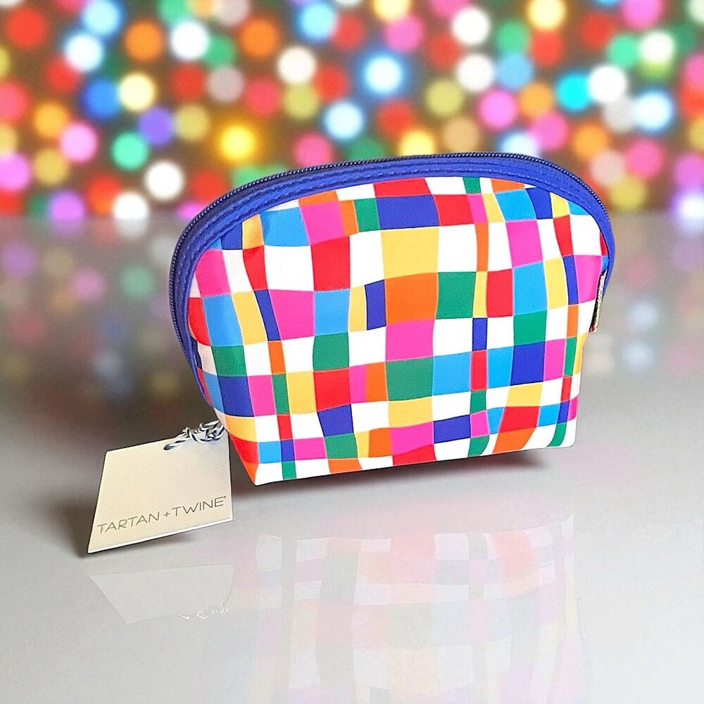 Tartan + Twine Multi-Color Round Top Cosmetic Bag – Makeup Travel Pouch NWT